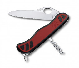Victorinox Нож для спецслужб с фиксатором лезвия и отвертки SENTINEL One Hand 111 мм/ красный с черным  0.8321.MWC, с серейтерной заточкой