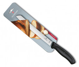 Нож кухонный Victorinox Swiss Classic (6.8633.21B) стальной для хлеба лезв.210мм серрейт. заточка черный блистер