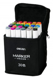 Набор маркеров для скетчинга Deli 70807-30 двухсторонний 30цв. ассорти текстильная сумка