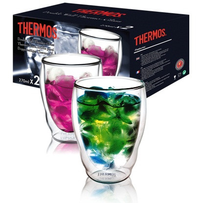 Thermos Набор 2 шт Double-wall Glass Tumbler, 0,27л. стаканы из двойного термостекла
