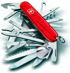 Нож перочинный Victorinox SWISS CHAMP 91мм полупрозрачный красный 1.6795.T