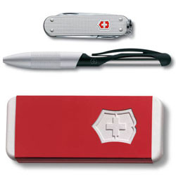 Victorinox Подарочный набор (нож 0.6221.26 + ручка Cabrio), серебристый, ручка с синими чернилами