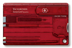 Швейцарская карта Victorinox SwissCard Quattro (0.7200.T) красный полупрозрачный коробка подарочная