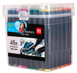 Набор маркеров для скетчинга Deli 70800-48 двойной пиш. наконечник 48цв. пластиковая коробка (48шт.)